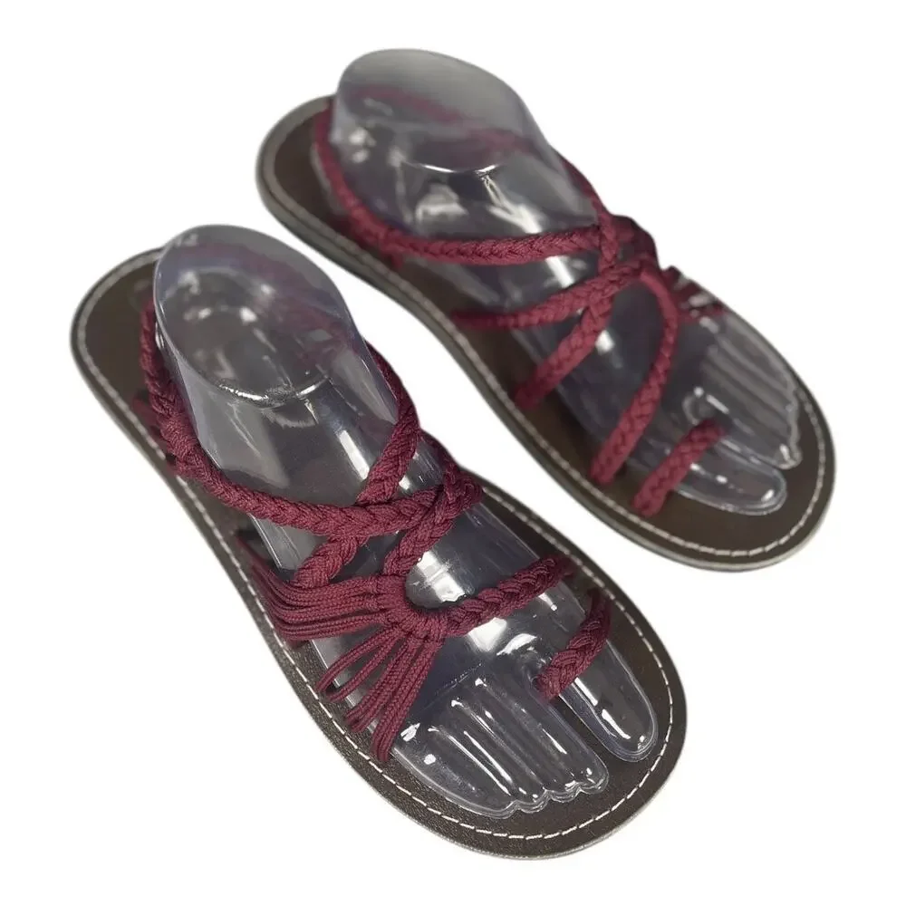 Plaka Women’s Palm Leaf Burgundy Boho Flat Strap Sandals Size-10 - Picture 7 of 8